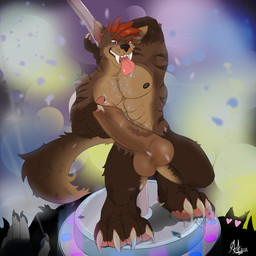 5_toes abs anthro balls barbell_piercing biceps big_balls big_penis black_nose bodily_fluids brown_body brown_eyes brown_fur brown_pawpads brown_penis dancing dripping ear_piercing eyebrows facial_piercing fangs feet foreskin foreskin_play fur genitals gloves_(marking) grin hair hand_behind_head heart_eyes heart_symbol huge_balls huge_penis humanoid_genitalia humanoid_penis looking_down male markings muscular muscular_anthro muscular_male nipple_barbell nipple_piercing nipples nose_piercing pawpads pecs penis piercing pole pole_dancing red_hair saliva saliva_drip smile solo strip_club stripes teeth toes tongue tongue_out vein sorcerer_salem dante_(thydris) gnoll hyena mammal 1:1 2018 hi_res