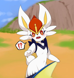 ambiguous_gender anthro blush bottomwear bottomwear_down clothed clothing creative_censorship duo fur furry_tail interrobang looking_at_another nude open_mouth pants pants_down partially_clothed scut_tail short_tail tail teeth white_body white_ears white_fur 8yy_ss8 nintendo pokemon cinderace generation_8_pokemon inteleon mammal pokemon_(species) censored digital_media_(artwork)