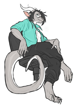 4_toes 5_fingers anthro athletic athletic_anthro athletic_male black_bottomwear black_clothing black_pants bottomwear chair clothed clothing colored_nails digitigrade eyewear feet fingernails fingers furniture glasses green_eyes grey_body grey_hair hair horn leg_over_knee long_tail looking_at_viewer looking_down looking_down_at_viewer low-angle_view male multicolored_body nails office_chair open_clothing open_shirt open_topwear pants partially_clothed sharp_fingernails sharp_nails shirt short_sleeves simple_background sitting smile snout solo tail toes topwear two_tone_body white_background white_body white_horn white_nails dragon_nest_(artist) european_mythology mythology dae_(daevol) dragon mythological_creature mythological_scalie scalie western_dragon wingless_dragon absurd_res digital_media_(artwork) hi_res signature