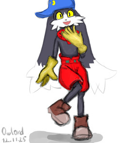 anthro blue_clothing blue_hat blue_headwear boots bottomwear clothing collar footwear front_view fur gloves grey_body grey_fur handwear hat headgear headwear long_ears male on_one_leg red_bottomwear red_clothing red_shorts shoes shorts smile solo standing yellow_clothing yellow_eyes yellow_gloves yellow_handwear owlord bandai_namco klonoa_(series) klonoa domestic_cat felid feline felis hybrid lagomorph leporid mammal rabbit hi_res