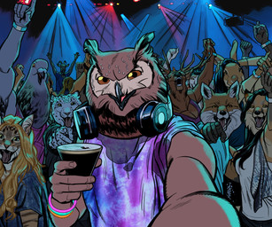 alcohol ambiguous_gender anthro armpit_hair beverage bodily_fluids body_hair camera_view clothed clothing dancing detailed_background electronics female first_person_view group headphones headphones_around_neck inside male nightclub selfie smile standing sweat billmund creatures_of_the_night dodger_(creatures_of_the_night) night_owl_(creatures_of_the_night) snowy_(creatures_of_the_night) the_stag wingman avian bird canid canine deer felid fox lagomorph leopard leporid mammal owl pantherine rabbit snow_leopard 6:5 hi_res