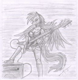 amplifier anthro anthrofied bottomwear clothing denim denim_bottomwear denim_clothing electric_guitar feathered_wings feathers female fingerless_gloves gloves guitar handwear holding_guitar holding_musical_instrument holding_object jeans musical_instrument pants playing_guitar playing_music plucked_string_instrument solo string_instrument tail wings tacticalfur flying_v friendship_is_magic gibson hasbro heavy_metal my_little_pony mythology rainbow_dash_(mlp) equid equine mammal mythological_creature mythological_equine pegasus 2012 hi_res monochrome signature