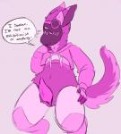 anthro blush clothed clothing erection fur genitals machine male partially_clothed penis pink_body pink_fur screen screen_face shy simple_background solo speech_bubble text sleepyscreen remo_(character) mammal protogen robot digital_drawing_(artwork) digital_media_(artwork)