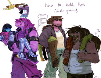 anthro bottomwear brown_hair clothing denim denim_bottomwear denim_clothing duo female freckles green_clothing green_shirt green_topwear hair jeans male pants purple_body shirt simple_background speech_bubble text topwear white_background white_clothing white_shirt white_topwear colicolicolicoli deltarune undertale_(series) kris_dreemurr susie_(deltarune) human mammal scalie 2025 hi_res nonbinary_(lore)