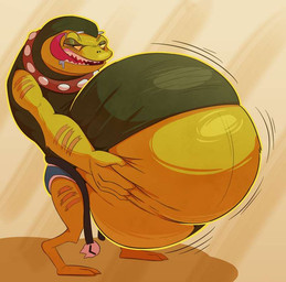 anthro belly big_belly clothing digitigrade huge_belly hyper hyper_belly licking licking_lips open_mouth standing tongue tongue_out dragonite23 canid canid_demon demon doom_hound mammal