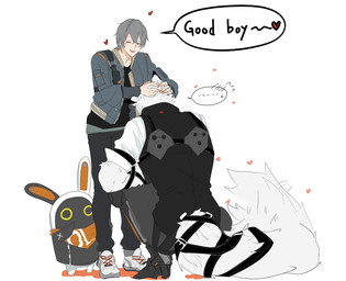 anthro bdsm blush duo fur good_boy grey_hair hair harness heart_symbol kneeling leather leather_harness machine male male/male petplay petting roleplay screen screen_face white_body white_fur yokane224940 mihoyo zenless_zone_zero eous_(zenless_zone_zero) von_lycaon wise_(zenless_zone_zero) bangboo canid canine canis human mammal robot wolf full-length_portrait hi_res portrait
