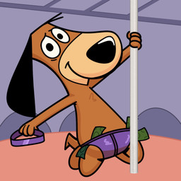 anthro biped black_nose brown_body clothing facial_markings head_markings humanoid_hands male markings money muzzle_(marking) pole solo stripper stripper_pole underwear fabricationist augie_doggie_and_doggie_daddy hanna-barbera doggie_daddy canid canine canis domestic_dog mammal 1:1 2025 digital_media_(artwork) hi_res