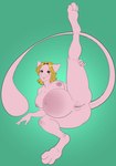 3_toes 5_fingers anthro anus areola belly belly_blush big_belly big_breasts blonde_hair blush body_blush breasts brown_eyes clitoral_hood clitoris feet female fingers fur genitals green_background hair holding_leg knee_blush long_tail looking_at_viewer navel nipples nude outie_navel pink_areola pink_body pink_fur pink_nipples pokemorph pose pregnant pregnant_anthro pregnant_female presenting presenting_pussy pussy pussy_blush raised_leg short_snout simple_background snout solo stretching tail toes pregoo nintendo pokemon amira_(swordfox) felid feline generation_1_pokemon legendary_pokemon mammal mew_(pokemon) pokemon_(species) 2021 hi_res pinup