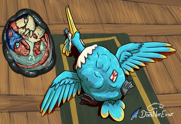 avian_feet beak blue_body bodily_fluids colored_flesh facial_markings feathered_crest feathered_wings feathers feet feral feral_pred feral_prey head_crest head_markings internal male male_pred male_prey markings mask_(marking) membrane_(anatomy) mind_control organs same_size_vore stomach stomach_acid tail tail_feathers toes vore webbed_feet white_markings wings yellow_markings doesnotexist gyrotech nintendo pokemon fan_character miles_(nonine) thunk_(gyro) archen avian cramorant fossil_pokemon generation_5_pokemon generation_8_pokemon pokemon_(species) hi_res