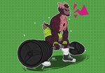 anthro arm_tuft barbell bat_nose bodily_fluids body_hair bottomwear brown_body brown_fur chest_hair clothing ear_piercing ear_ring elbow_tuft emanata exercise eyes_closed facial_hair footwear fur green_bottomwear green_clothing green_shorts gym holding_object motion_lines muscular piercing pink_ears pink_nose pointy_ears prick_ears ring_piercing scut_tail sharp_teeth shirtless shirtless_anthro shirtless_male shoes short_tail shorts sneakers socks straining sweat tail teeth tuft weightlifting workout wristband johnfreak bat mammal absurd_res hi_res