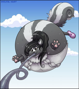 air_inflation anthro balloon belly female hair hose hose_inflation hyper hyper_inflation inflatable inflation solo skeletalheart mammal mephitid skunk