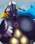 1:1 absurd_res accessory anthro anus avian backsack balls beak big_butt bird blep blue_body blue_feathers blue_wings blush bodily_fluids breath_of_the_wild butt butt_focus feathers genitals glistening glistening_body glistening_eyes green_eyes hair hi_res hyrule_warriors imminent_facesitting looking_at_viewer low-angle_view male mostly_nude multicolored_body multicolored_feathers nintendo perineum presenting presenting_hindquarters rear_view revali rito scarf scarf_only shaded sky smile snow solo spread_butt spread_wings spreading sweat sweaty_balls sweaty_butt sweaty_genitalia the_legend_of_zelda tongue tongue_out transparent_tail vulpine_corvid wings
