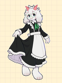 4_toes apron black_clothing black_dress checkered checkered_background clothed clothing crossdressing dress eyewear fangs feet floppy_ears fluffy_ears fur glasses green_eyewear green_glasses holding_clothing holding_dress holding_object horn lop_ears maid_headdress maid_uniform male pattern_background paws pink_horn simple_background solo teeth toes uniform white_apron white_body white_clothing white_fur yukiyuno1760617 deltarune undertale_(series) ralsei full-length_portrait hi_res portrait