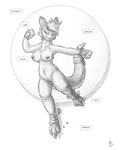 alternate_species anthro breasts claws clothing dipstick_ears ear_markings female fingerless_gloves fur gloves hair handwear multicolored_ears nipples nude pouch_(anatomy) solo tail text toe_claws flinters kara_(sylentwulfie) kangaroo macropod mammal marsupial 2025 english_text hi_res