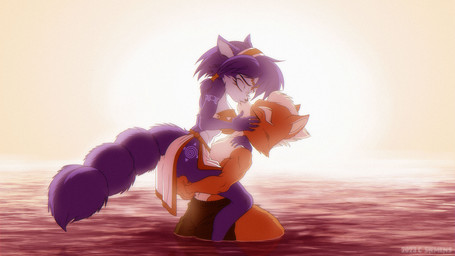 accessory anthro athletic athletic_anthro athletic_male black_nose blue_body blue_fur blue_hair bottomwear breasts canon_couple carrying_another carrying_partner cheek_tuft clothed clothing duo facial_tuft female fluffy fluffy_tail fur furgonomics hair hand_on_face inner_ear_fluff kiss_on_lips kissing loincloth love male male/female markings multicolored_body multicolored_fur orange_body orange_fur partially_submerged pelvic_curtain romantic romantic_ambiance romantic_couple standing sunset tail tail_accessory topless topless_anthro topless_male tribal tribal_markings tuft two_tone_body two_tone_fur water white_body white_fur white_hair dawgweazle nintendo star_fox fox_mccloud krystal_(star_fox) canid canine canis fox mammal digital_media_(artwork) hi_res smaller_version_at_source