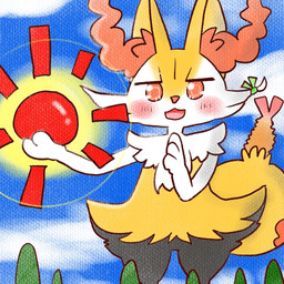 ambiguous_anthro ambiguous_gender anthro biped blush cloud dipstick_tail food front_view holding_sun macro markings object_in_tail open_:3 open_mouth open_smile outside plant shrimp_(food) simple_background sky smile solo standing sun tail tail_markings tree annyui0611 nintendo pokemon braixen canid generation_6_pokemon mammal pokemon_(species) 1:1 2022 digital_drawing_(artwork) digital_media_(artwork) hi_res japanese_description portrait three-quarter_portrait translated_description