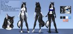 4_toes 5_fingers anthro biped black_body black_fur black_hair breasts clothed clothing color_swatch feet female fingers fur hair nude smile solo tail text toes white_body white_fur elvofirida thirrin_(grishmark) canid canine canis mammal wolf 2021 digital_media_(artwork) english_text model_sheet