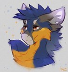 ambiguous_gender anthro blue_body blue_fur blue_mane fur mane orange_body orange_eyes orange_fur solo famir mythology mismatch_(character) dragon furred_dragon furred_scalie mythological_creature mythological_scalie scalie bust_portrait portrait