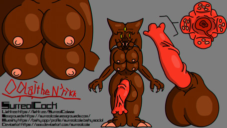 4_breasts anthro breasts brown_body claws genitals gynomorph intersex multi_breast oolaithe_n'rikk penis pincers red_penis solo unusual_anatomy vein veiny_penis surrealcock unknown_species 16:9 4k absurd_res hi_res widescreen