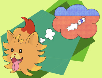 abstract_background container fangs fur milk milk_carton milk_container orange_body orange_fur solo spilled_liquid spilled_milk teeth thought_bubble tongue tongue_out elmeganoob nickelodeon nintendo pokemon pokemon_winds_and_waves spongebob_squarepants canid canine generation_10_pokemon mammal pokemon_(species) pombon 2026 absurd_res hi_res meme