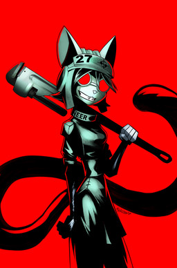 adjustable_wrench anthro armor big_tail breasts clothed clothed_anthro clothed_female clothing eyewear female female_anthro goggles headgear helmet holding_object holding_tool holding_wrench light red_background red_eyewear red_goggles shadow simple_background slim slim_anthro slim_female solo tail tools toothy_grin wrench gatonejo domestic_cat felid feline felis mammal 2025 absurd_res hi_res red_theme signature warm_colors