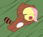 ambiguous_gender clothing costume eyes_closed fur hair open_mouth parody pink_hair solo tail tanuki_costume yellow_body yellow_fur xilefti friendship_is_magic hasbro mario_bros my_little_pony nintendo fluttershy_(mlp) equid equine horse mammal pony 2012 animated crossover