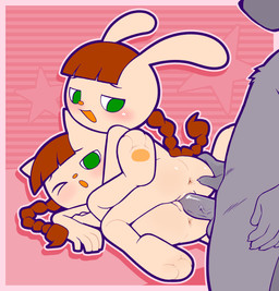 adult_on_young age_difference animal_ears anthro anus biped bisexual blush braided_hair brown_hair butt collaborative collaborative_pussyjob collaborative_sex duo_focus feet female female/female female_focus fingers genitals group group_sex hair interspecies loli lying male male/female nude on_back pawpads pussyjob sex simple_background threesome toes trio vulva young young_anthro young_female gaturo bemani konami pop'n_music mimi_(pop'n_music) nyami_(pop'n_music) domestic_cat felid feline felis lagomorph leporid mammal rabbit 2025 absurd_res hi_res