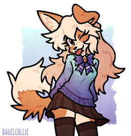 anthro bicolor_fur black_bottomwear black_clothing black_skirt blep blue_background blue_clothing blue_sweater blue_topwear blush border bottomwear bow_tie brown_eyes clothing female floppy_ears fluffy fluffy_tail fur hair legwear long_hair looking_at_viewer neck_ribbon one_ear_up pleated_skirt simple_background skirt solo sparkles standing sweater tail tan_body tan_fur thigh_highs tongue tongue_out topwear white_body white_border white_fur bagelcollie bagel_(bagelcollie) canid canine canis collie domestic_dog herding_dog mammal pastoral_dog sheepdog 2025 digital_media_(artwork) flat_colors