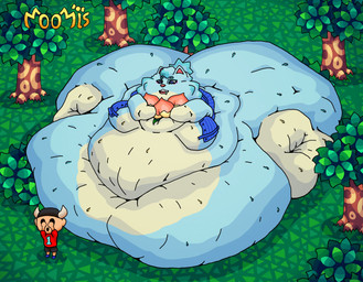 anthro belly big_belly big_butt bodily_fluids breasts butt chibi clothed clothing day double_chin dress duo featureless_breasts female food forest fruit grass huge_belly huge_butt hyper hyper_belly hyper_butt immobile morbidly_obese morbidly_obese_female obese obese_anthro obese_female overweight overweight_anthro overweight_female peach_(fruit) plant sweat tree weight_gain moomis animal_crossing nintendo villager_(animal_crossing) whitney_(animal_crossing) canid canine canis humanoid mammal wolf absurd_res hi_res sequence
