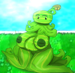 abdominal_bulge belly big_breasts breasts female food fruit genitals glistening glistening_body glistening_eyes grass green_body huge_breasts melon navel plant plump_labia sitting sitting_on_ground solo swimming_pool vaginal vulva bombaclaytt_(artist) electronic_arts plants_vs._zombies popcap_games elemental_creature elemental_humanoid flora_fauna humanoid melon_pult plant_humanoid hi_res shaded