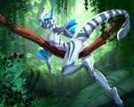 5:4 absurd_res anthro anus aurora_(captainscales) branch breasts capcom cola.miga female flying_wyvern forest genitals hi_res jungle looking_at_viewer monster_hunter nargacuga nipples outdoor_nudity outside plant pussy raised_tail solo straddling tail tree winged_arms wings