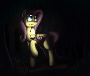 blue_eyes cutie_mark dark feathered_wings feathers female feral forest hair lamp lantern light night outside pink_hair plant solo spider_web tree wings yellow_body yellow_feathers otakuap friendship_is_magic hasbro my_little_pony mythology fluttershy_(mlp) equid equine mammal mythological_creature mythological_equine pegasus 2013 absurd_res hi_res