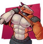 abs annoyed anthro big_pecs bionics blue_eyes clothed clothing clothing_lift frustration_cloud hoodie machine male multicolored_body pecs presenting presenting_pecs red_background shirt shirt_lift shoulder_pads simple_background solo topwear white_background its_coldpizza epic_games fortnite mythology haxsaur android dinosaur dragon mythological_creature mythological_scalie prehistoric_species reptile robot scalie 2023 hi_res signature