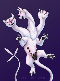 3_eyes 3_heads abstract_background animal_genitalia animal_vulva anus bared_teeth belly belly_blush black_genitals black_nipples black_pawpads black_vulva blush bodily_fluids body_blush clubs_(suit) female female_feral feral forked_tail fur genital_fluids genitals glistening glistening_genitalia gradient_background horn long_neck multi_eye multi_head multi_nipple nipples papyrus_(font) pawpads paws presenting purple_background purple_eyes seductive shy simple_background smile smiling_at_viewer solo suit_symbol tail teeth unusual_anatomy unusual_genitalia unusual_tail vaginal_fluids vulva whisker_spots whiskers white_body white_fur cloudweaver_(artist) deltarune undertale_(series) clover_(deltarune) darkner mammal absurd_res hi_res signature