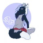 anthro biped black_body black_fur clothed clothing dipstick_tail fully_clothed fur grey_hair hair kemono looking_at_viewer male markings multicolored_tail open_mouth short_hair side_view sitting solo tail tail_markings white_body white_fur white_tail_tip aka_00_sb gingitsune tetsuro canid canine canis mammal wolf 1:1