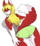 arched_back back big_breasts blonde_hair blue_eyes breasts brown_nose butt butt_cleavage canine cleavage clothed clothing countershading ears_up erect_nipples female freckles fur gray_clothing green_clothing hair hands kimichika long_hair looking_at_viewer looking_back mammal nails nipples panties pencil plain_background presenting presenting_hindquarters raised_tail red_fur signature solo standing thighs two_tone_fur underwear wet white_background
Rating: Questionable
Score: 13
User: Adams
Date: November 10, 2012