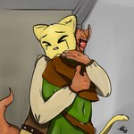 anthro bodily_fluids crying door duo female female/female fur hug sad tears wizard_robe yellow_body yellow_fur str8aura-no-not-that-one bethesda_game_studios microsoft oblivion prequel_adventure the_elder_scrolls katia_managan quill-weave argonian felid khajiit mammal scalie 1:1 hi_res