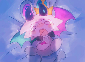 anthro bed black_horn blush crown furniture grey_body head_horn headgear heterochromatic_ears heterochromatic_wings heterochromia horn imminent_penetration imminent_rape imminent_sex it'll_never_fit male open_mouth paws penis_shadow scared shaking shivering skull_accessory snaggle_tooth solo spread_legs spread_wings spreading tail thin_tail wings stuffing_sc0ne devil_connection makemon devilun_(makemon) bat mammal