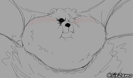 anthro big_cheeks black_nose black_sclera bluesky_handle blush bodily_fluids chubby_cheeks eye_scar facial_scar huge_cheeks hyper_cheeks immobile inflation male morbidly_obese morbidly_obese_anthro morbidly_obese_male obese obese_anthro obese_male overweight overweight_anthro overweight_male scar solo sweat sweatdrop zamo mihoyo zenless_zone_zero ben_bigger bear mammal headshot_portrait hi_res portrait sketch