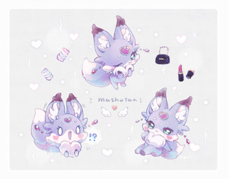 blue_eyes cheek_markings countershade_face countershading dipstick_ears dipstick_tail ear_markings facial_markings female forehead_gem gem head_markings heart_(marking) inner_ear_fluff markings multicolored_ears multiple_poses neck_tuft pose purple_body red_ear_tips solo tail tail_markings text tuft white_body white_countershading white_inner_ear white_inner_ear_fluff white_tail_tip white_tuft kemaichigo pretty_cure star_detective_precure mashutan canid canine fox mammal character_name hi_res