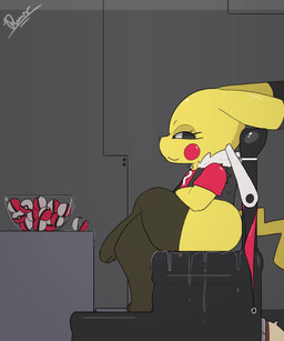 anal anal_fluids anal_fluids_on_butt anal_fluids_on_object anal_penetration anal_tugging anal_vore anthro bdsm belly big_belly big_butt black_sclera bodily_fluids bottomless bottomless_anthro bottomless_female butt butt_jiggle chair clenched_teeth clothed clothing dildo dildo_sitting dominant dominant_anthro dominant_female duo eyes_closed facesitting female female_anthro feral furniture gape_fart head_between_buttocks head_in_anus inside jiggle_physics jiggling larger_female leaking_anus legwear living_chair living_dildo living_sex_toy on_chair orifice_tugging panties penetration pokeball sex_toy side_view simple_background sitting sitting_on_another sitting_on_chair size_difference smug smug_face spiral spiral_eyes standing stockings teeth thick_thighs thigh_highs underwear vore yellow_body dengon sound_warning nintendo pokemon rocketchu furret generation_1_pokemon generation_2_pokemon pikachu pokemon_(species) 2026 2d_animation 5:6 animated frame_by_frame hi_res loop short_playtime sound video