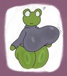 anthro big_breasts big_butt bottomless breast_expansion breasts butt clothed clothing expansion female green_body holidays huge_breasts huge_butt non-mammal_breasts partially_clothed robe simple_background solo thick_thighs wide_hips obsuniq google google_doodle halloween magic_cat_academy amphibian frog absurd_res digital_media_(artwork) hi_res