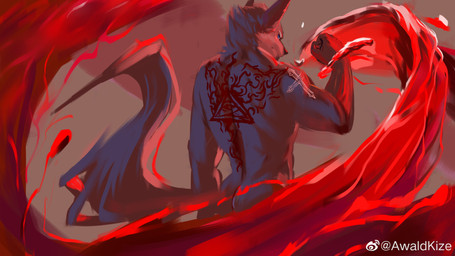 anthro back_markings black_markings black_nose blue_eyes butt fur grey_body grey_fur grey_tail looking_at_viewer looking_back looking_back_at_viewer magic_user male male_anthro markings mouth_closed muscular muscular_anthro muscular_male nude rear_view solo standing tail text weibo_logo awaldkize weibo canid canine mammal 16:9 4k absurd_res artist_name hi_res widescreen