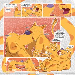 4_fingers annoyed anthro balls blue_nose blush blush_lines bodily_fluids bone breath brown_body brown_fur butt butt_markings cat_tail chest_lick close-up comic_panel dialogue dialogue_box dripping drooling duo fingers floppy_ears fur genitals gesture goofy_smile grumpy hand_gesture happy heart_symbol heart_tail kiss_on_lips kissing laying_on_another licking lifting_partner lying male male/male markings nose_to_nose on_front onomatopoeia open_mouth orange_body outline outside_panel panting pattern_background pointing pointy_ears purring red_nose saliva saliva_drip saliva_on_tongue saliva_string simple_background smile solo sound_effects speech_bubble spots spotted_body spotted_ears spotted_fur sweat tail tail_motion tailwag teeth text tongue whiskers white_outline yellow_body yellow_omen catdog_(series) nickelodeon caninius_dog felinius_cat animal_humanoid canid canine canis cat_humanoid domestic_cat domestic_dog felid felid_humanoid feline feline_humanoid felis fish humanoid hybrid mammal mammal_humanoid marine 1:1 2025 artist_name colored comic digital_drawing_(artwork) digital_media_(artwork) english_text hi_res multiple_scenes brother_(lore) brothers_(lore) incest_(lore) sibling_(lore)