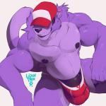 anthro baseball_cap belly biceps big_bulge black_lips black_nipples black_nose black_penis bulge clothed clothing ear_piercing fur genitals grin hat headgear headwear lips male muscular muscular_anthro muscular_male nipples penis piercing purple_body purple_fur purple_tail red_clothing red_underwear simple_background skimpy smile solo tail topless underwear white_background caronte ritsukaxan_(character) felid mammal pantherine 1:1 2018 digital_media_(artwork) hi_res signature