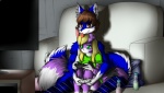 anthro beverage clothed clothing controller duo female game_controller gaming inside male male/female playstation_controller sitting smile lovelesskiax playstation ramune sony_corporation sony_interactive_entertainment canid canine felid fox mammal