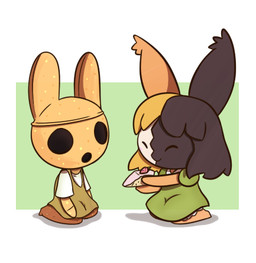 anthro bangs bent_legs black_ears black_face black_hair blonde_hair cake closed_smile clothed clothed_anthro clothed_female clothing dessert dress duo ear_tuft empty_eye_sockets eyes_closed featureless_limbs female food fur green_clothing green_dress hair happy holding_cake holding_food holding_object light long_ears medium_hair mouth_closed multicolored_hair noseless open_mouth rectangle shirt simple_background sitting smile tan_body tan_fur topwear tuft two_tone_hair white_background white_clothing white_shirt white_topwear cookieboy011 animal_crossing drawn_to_life nintendo coco_(animal_crossing) heather_(drawn_to_life) canid canine lagomorph leporid mammal rabbit raposa 2020 colored crossover digital_drawing_(artwork) digital_media_(artwork) english_description lighting low_res shaded