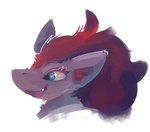 anthro blue_eyes eyelashes female fluffy fur grey_body grey_fur hair long_hair looking_offscreen open_mouth red_hair simple_background snout solo metalisk nintendo pokemon generation_5_pokemon pokemon_(species) zoroark 2024 digital_media_(artwork) hi_res