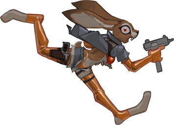 anthro breasts female medium_breasts nipple_outline running simple_background solo surprised under_boob weapon white_background mootsider riot_(mootsider) hare lagomorph leporid mammal absurd_res hi_res
