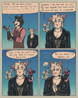 alternative_fashion anthro british dialogue duo ear_piercing ear_ring humor joke male male/male metalhead piercing ring_piercing sm0keyxxx jonny_(sm0keyxxx) kevin_(sm0keyxxx) angel border_collie canid canine canis collie demon domestic_cat domestic_dog felid feline felis herding_dog mammal pastoral_dog sheepdog turkish_angora 2025 comic hi_res